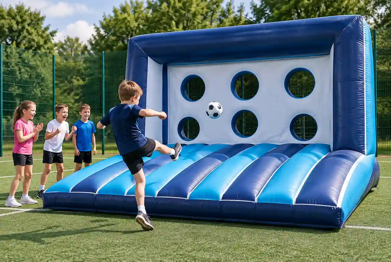 football party with inflatable bouncy goals