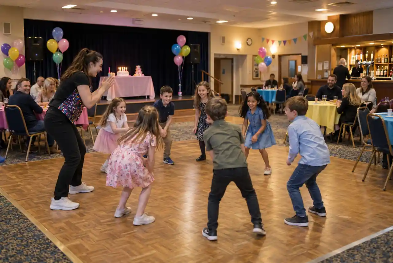 Function room arranged for a children's birthday party