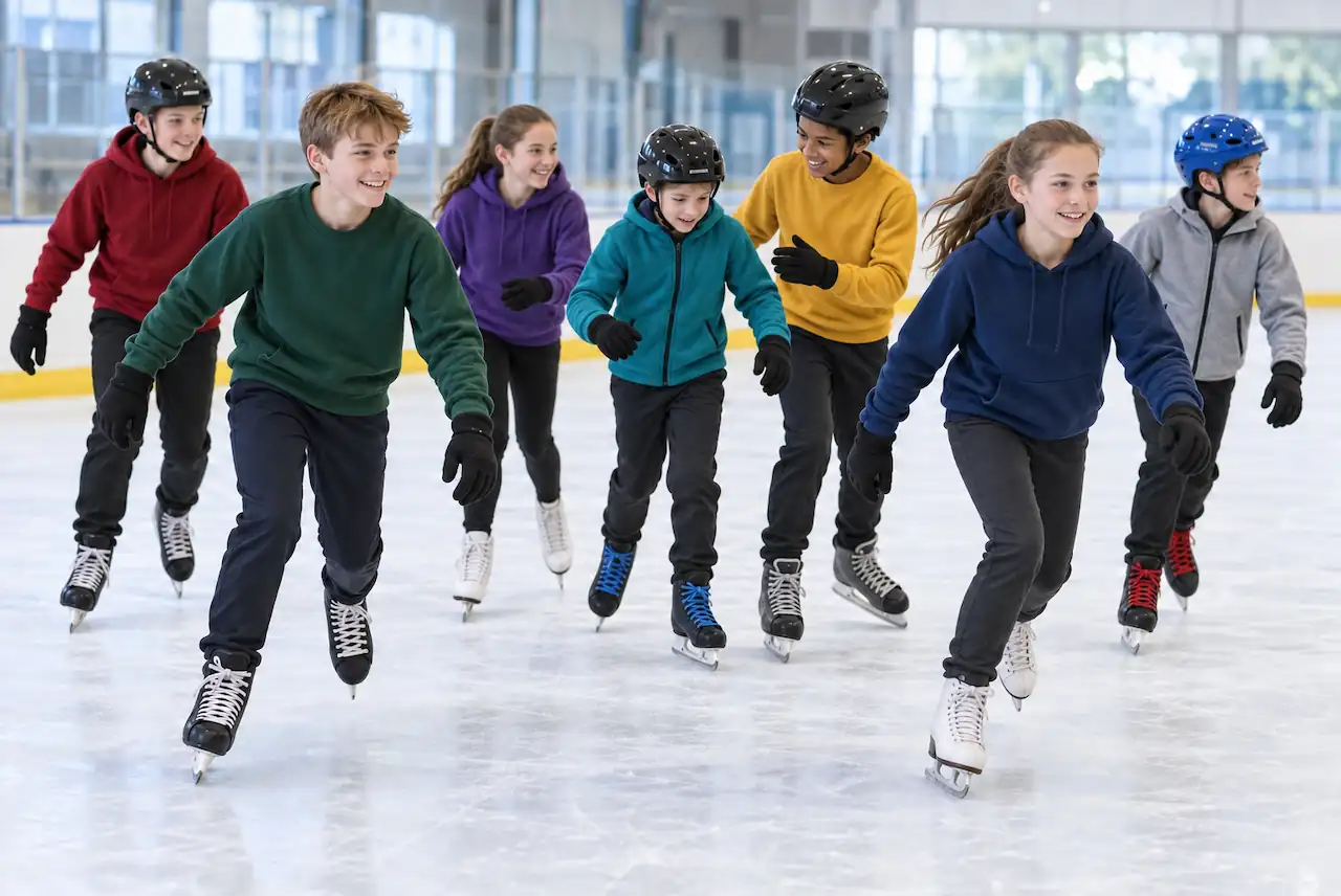 youth football team Christmas ice skating outing