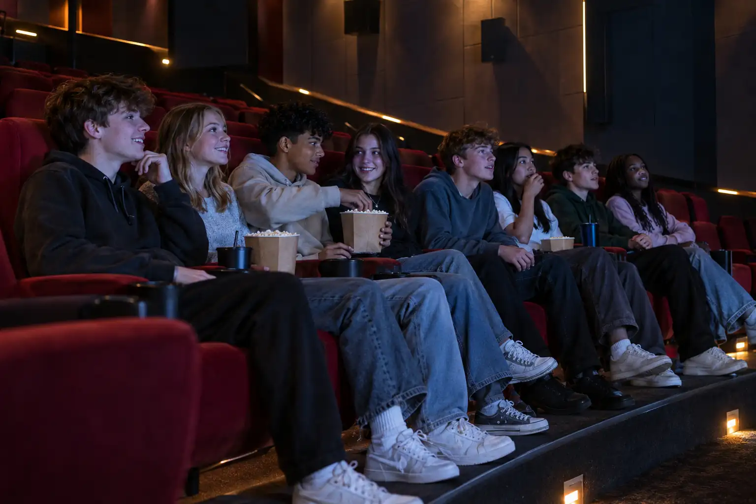 teen friendship group watching a private cinema screening