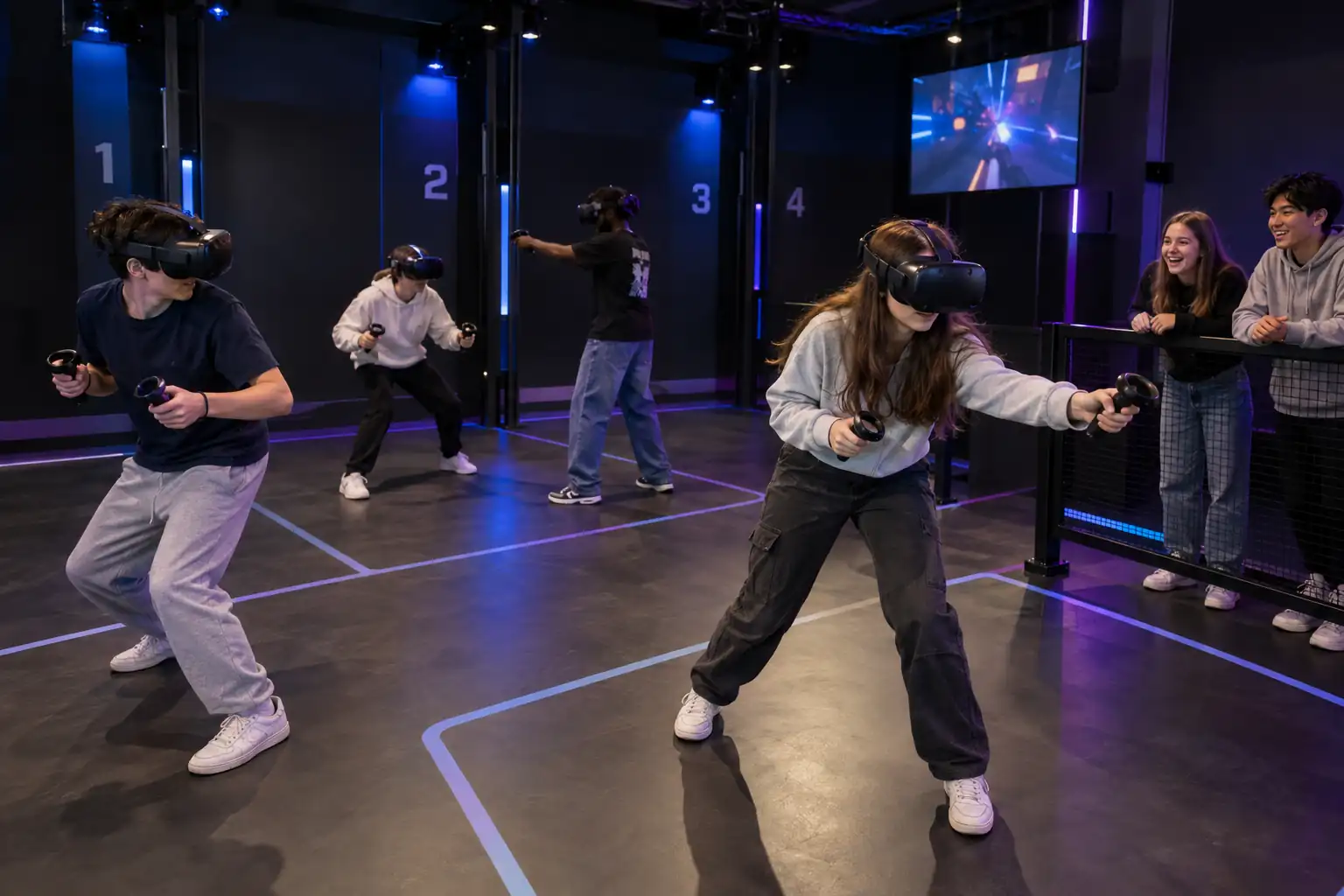 teenagers using virtual reality headsets at a birthday activity